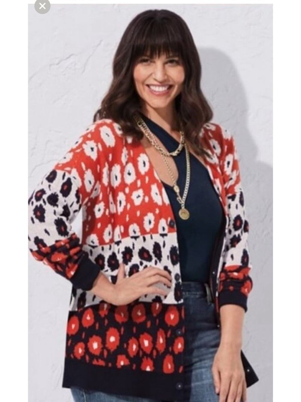 cabi upbeat cardigan sweater in floral stripes sz M cottage core